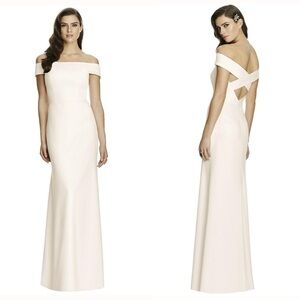 Dessy Collection Off-the-Shoulder Criss Cross Back Trumpet Gown 2987 Ivory